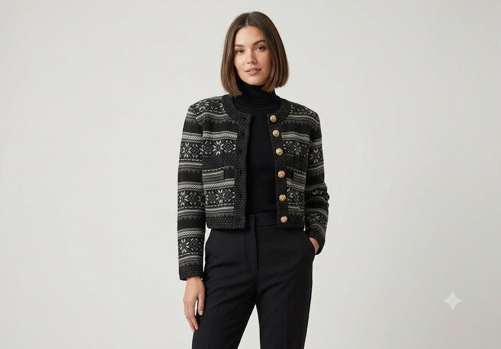 Vintage Fendissime Fendi Cropped Black Pattern Jacket Italy Sz 44 / Us 12